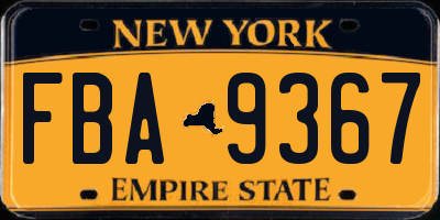 NY license plate FBA9367