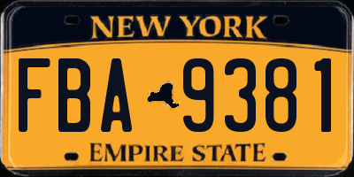 NY license plate FBA9381