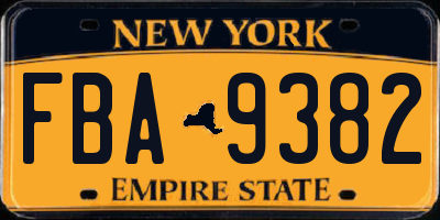 NY license plate FBA9382