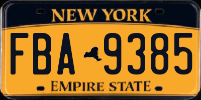 NY license plate FBA9385