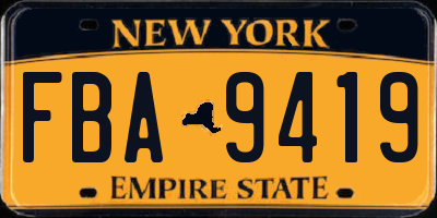 NY license plate FBA9419