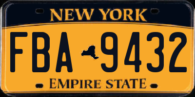 NY license plate FBA9432