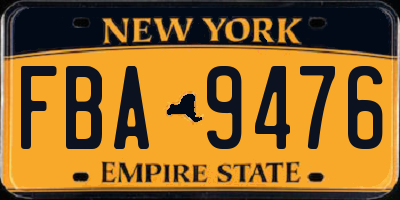 NY license plate FBA9476