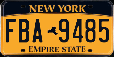NY license plate FBA9485