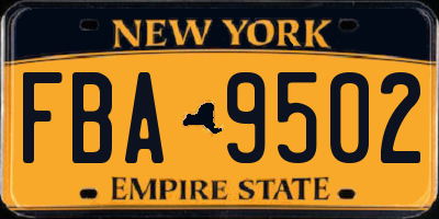 NY license plate FBA9502