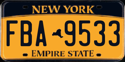 NY license plate FBA9533