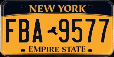 NY license plate FBA9577