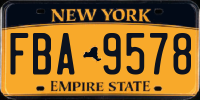 NY license plate FBA9578