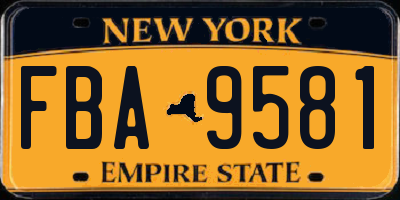 NY license plate FBA9581