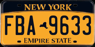 NY license plate FBA9633