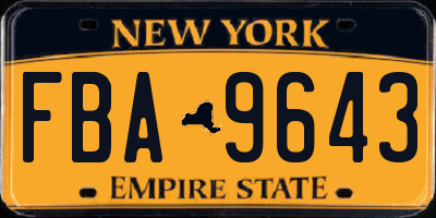 NY license plate FBA9643