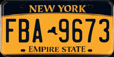 NY license plate FBA9673