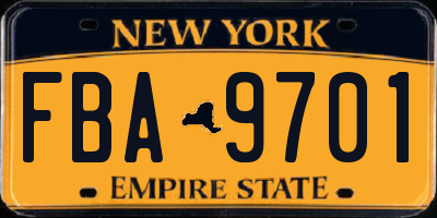 NY license plate FBA9701