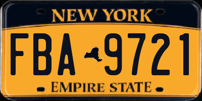 NY license plate FBA9721