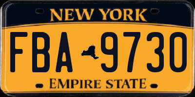 NY license plate FBA9730