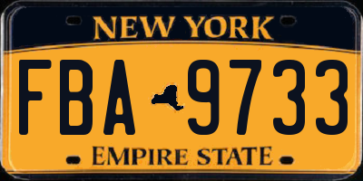NY license plate FBA9733