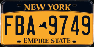 NY license plate FBA9749