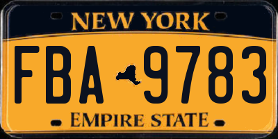 NY license plate FBA9783