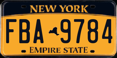 NY license plate FBA9784
