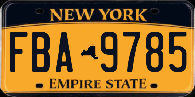 NY license plate FBA9785