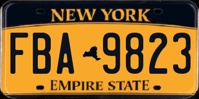 NY license plate FBA9823
