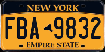 NY license plate FBA9832