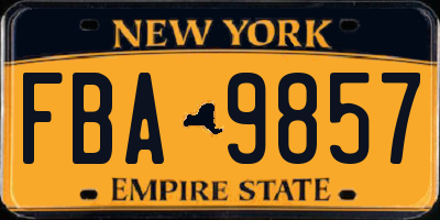 NY license plate FBA9857