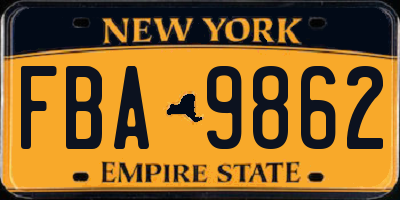 NY license plate FBA9862