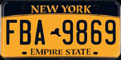 NY license plate FBA9869
