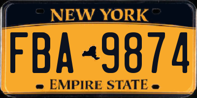 NY license plate FBA9874