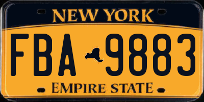 NY license plate FBA9883