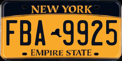 NY license plate FBA9925