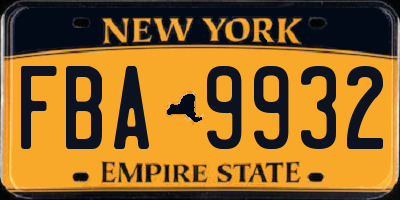 NY license plate FBA9932