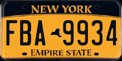 NY license plate FBA9934