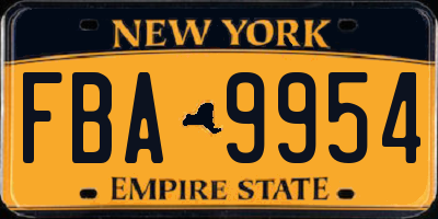NY license plate FBA9954