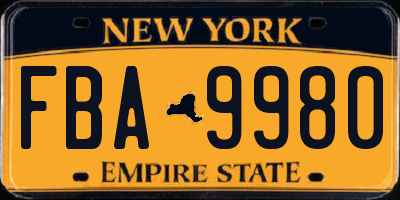 NY license plate FBA9980