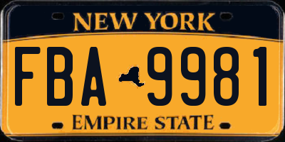 NY license plate FBA9981