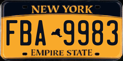 NY license plate FBA9983