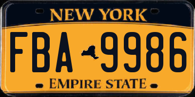 NY license plate FBA9986