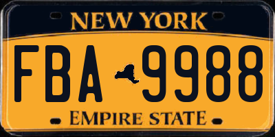 NY license plate FBA9988