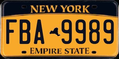 NY license plate FBA9989