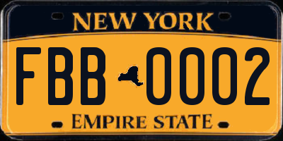 NY license plate FBB0002