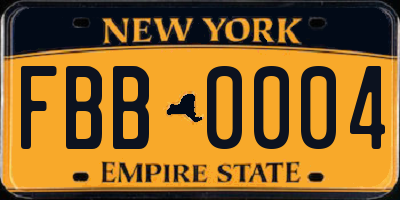 NY license plate FBB0004