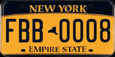 NY license plate FBB0008