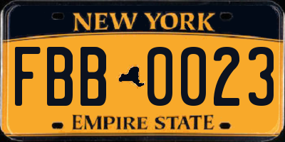 NY license plate FBB0023