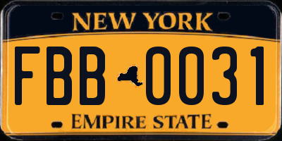 NY license plate FBB0031