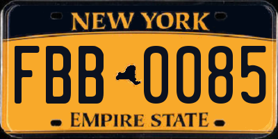 NY license plate FBB0085