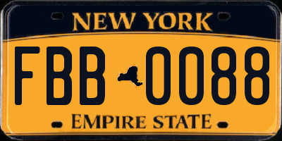 NY license plate FBB0088