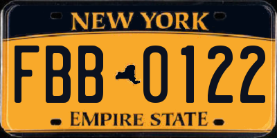 NY license plate FBB0122