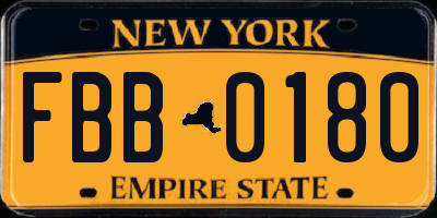 NY license plate FBB0180